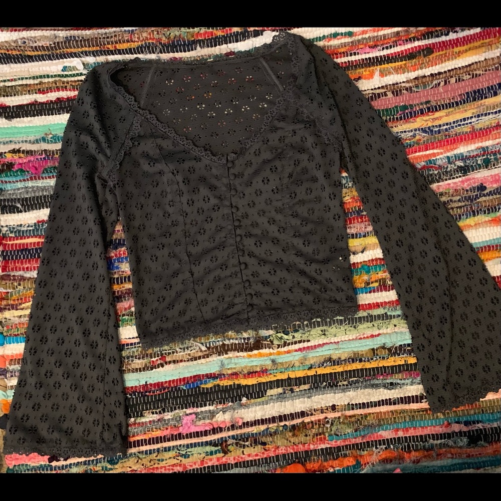 Free People Lace Button Down Top with Bell Sleeves